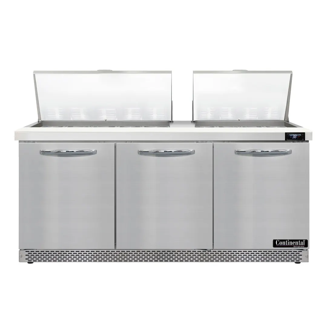 Continental Refrigerator D72N27M-FB 72" Mega Top Sandwich Prep Table w/ 3 Doors, 27 pans