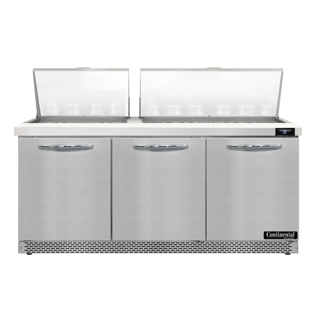 Continental Refrigerator D72N30M-FB 72" Mega Top Sandwich Prep Table w/ 3 Doors, 30 pans