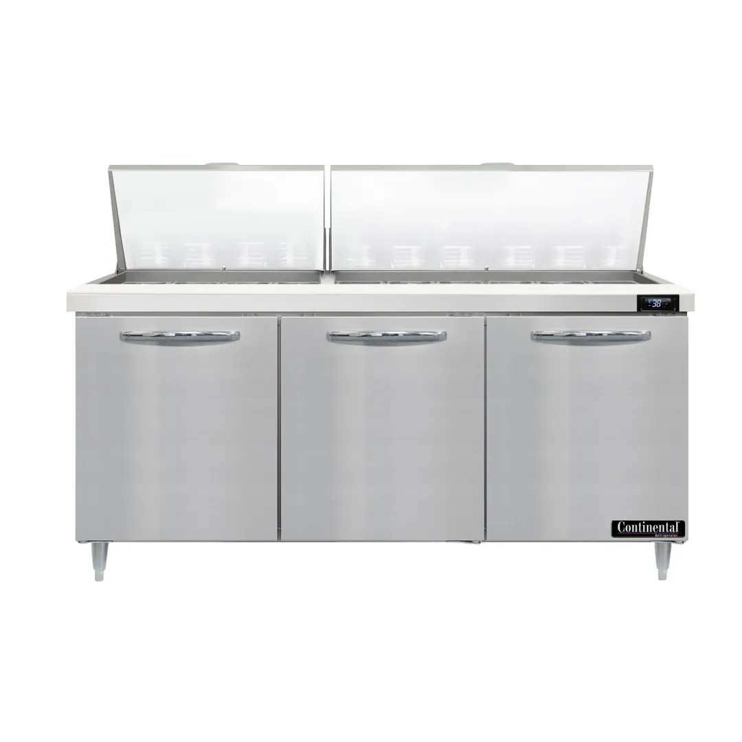 Continental Refrigerator D72N30M 72" Mega Top Sandwich Prep Table w/ 3 Doors, 30 pans