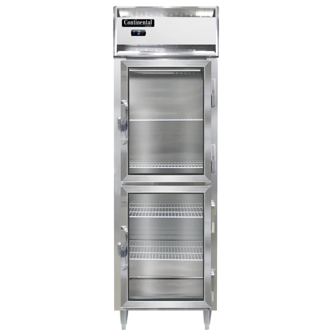 Continental Refrigerator D1FNGDHD 26" 1-Section Reach-In Freezer, 2 Half Glass Doors, Self-Contained, 21 cu. ft.