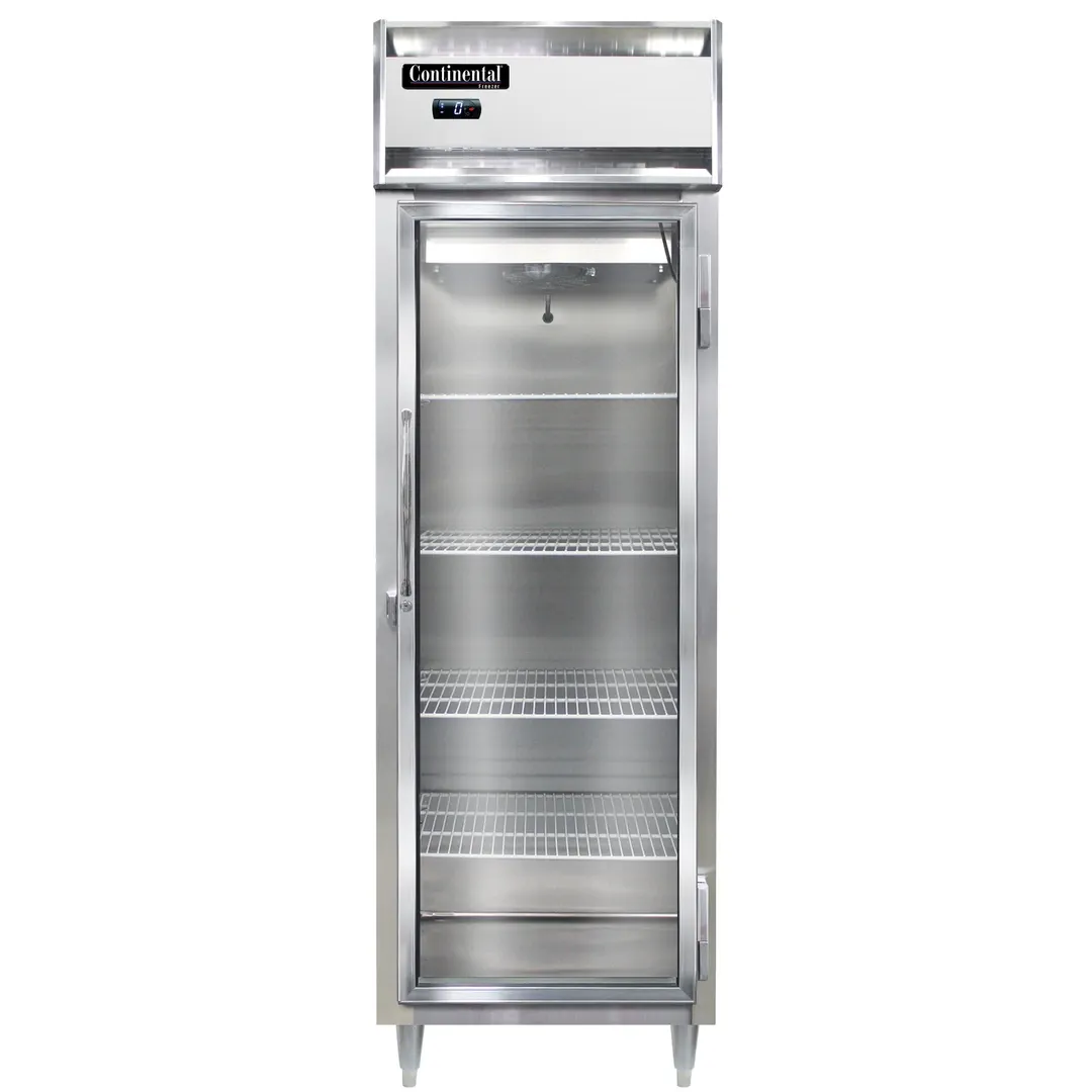 Continental Refrigerator D1FNGD 26" 1-Section Glass Door Reach-In Freezer, Top Mounted, 21 cu. ft., Stainless Steel Front