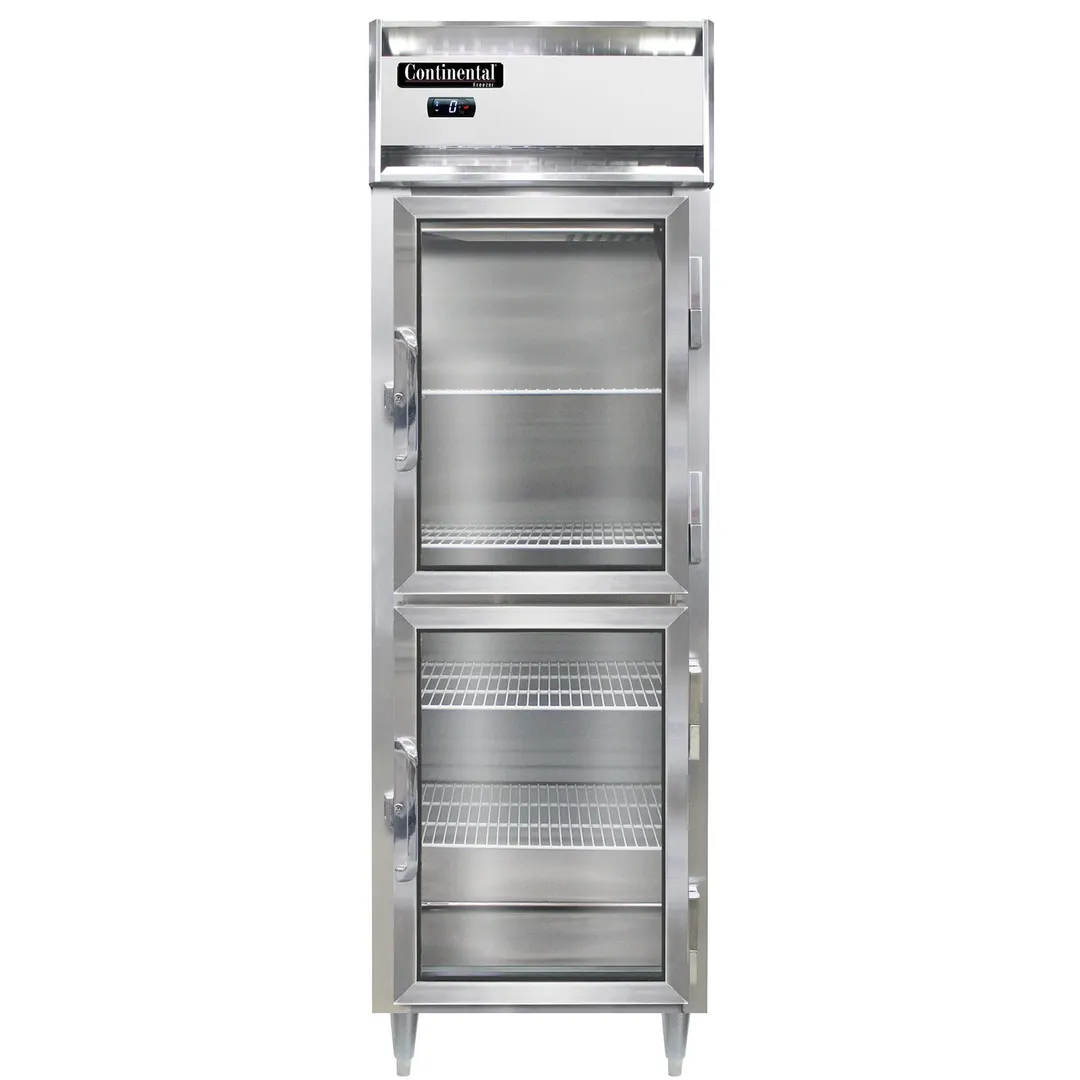 Continental Refrigerator D1FNSSGDHD 26" 1-Section Reach-In Freezer, 2 Half Glass Doors, Stainless Steel, Top Mounted, 21 cu. ft.