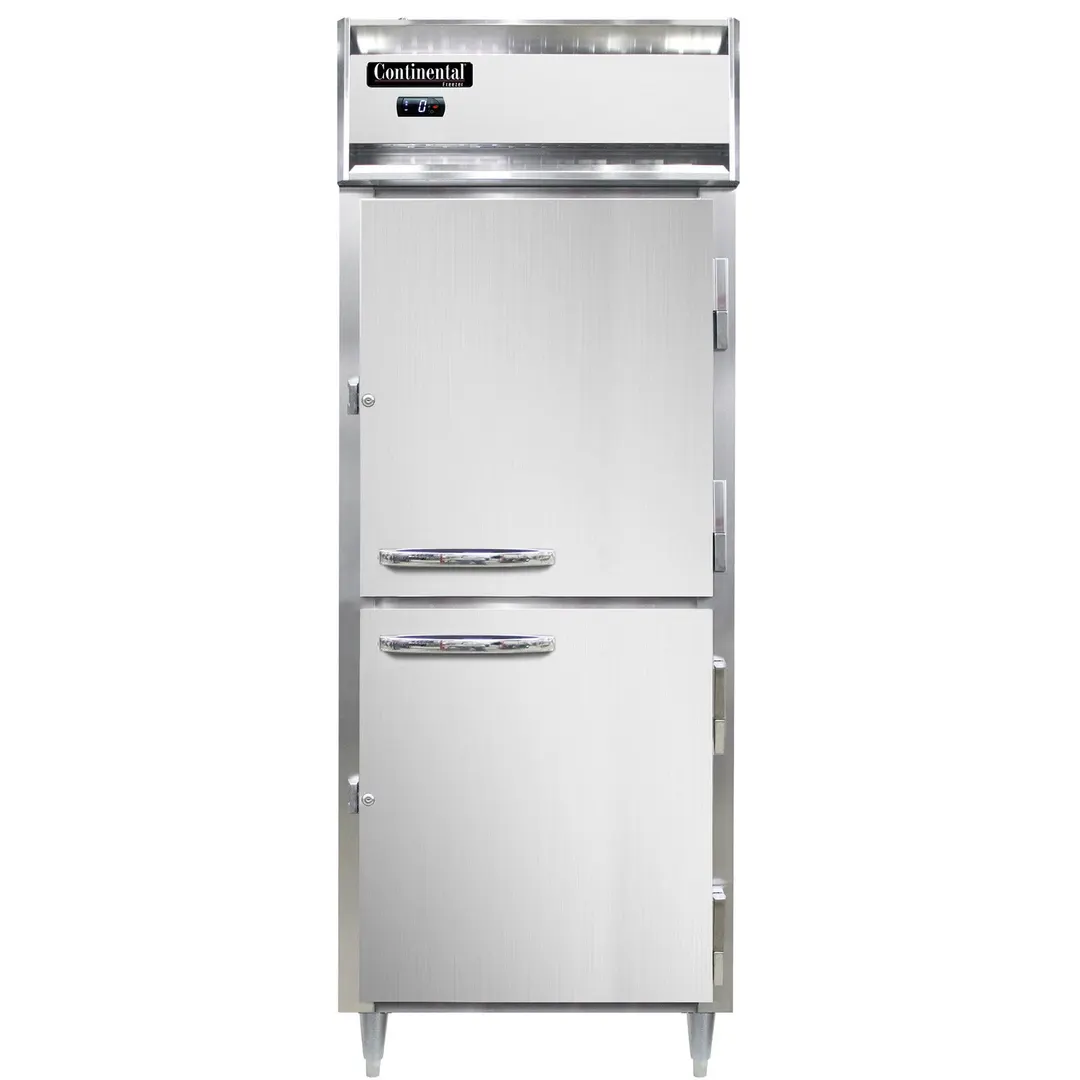 Continental Refrigerator D1FENSSHD 28" 1-Section Reach-In Freezer, 2 Half Solid Doors, Stainless Steel, Top Mounted, 22 cu. ft.