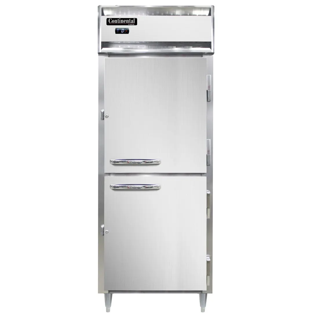 Continental Refrigerator D1FENSSPTHD 28-1/2" 1-Section Pass-Thru Freezer, 4 Half Solid Doors, Stainless Steel, Top Mounted, 22 cu. ft.