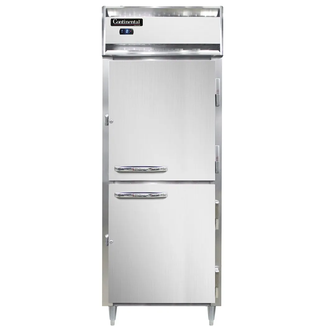 Continental Refrigerator D1FESNHD 28" 2-Half Solid Door Reach-In Freezer, Top Mounted, 18 cu. ft., Stainless Steel Front