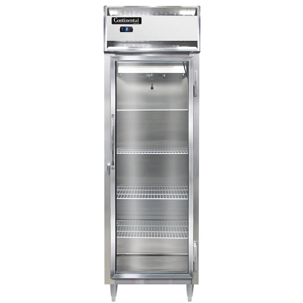 Continental Refrigerator D1FSNGD 26" 1-Section Reach-In Freezer w/ Glass Door, Top Mounted, 16 cu. ft., Stainless Steel Front, Aluminum Interior & Exterior