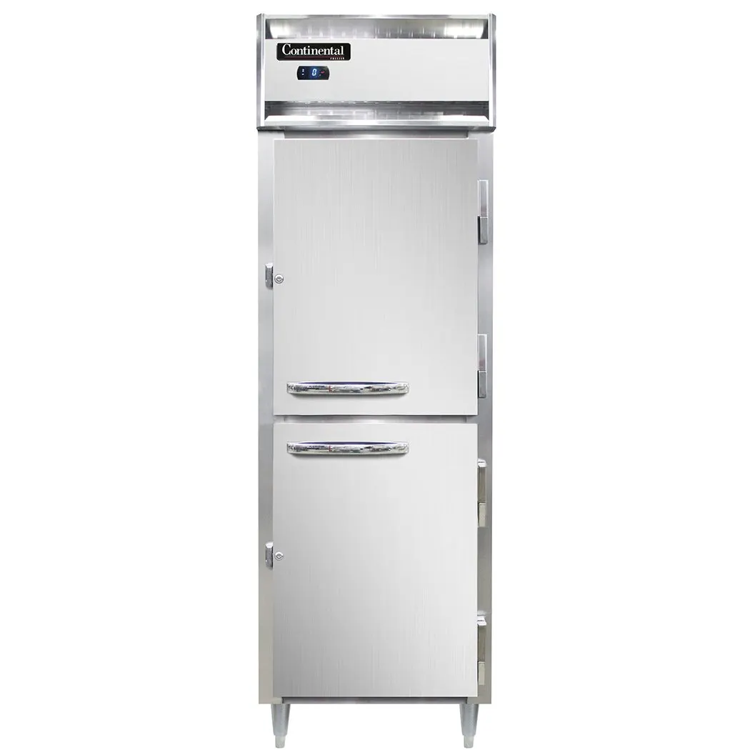 Continental Refrigerator D1FSNHD 26" 1-Section Reach-In Freezer, 2 Half Solid Doors, Top Mounted, 16 cu. ft., Stainless Steel Front, Aluminum Interior