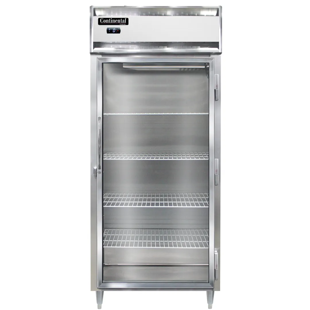 Continental Refrigerator D1FXNGD 36" 1-Section Glass Door Reach-In Freezer, Top Mounted, 32 cu. ft., Stainless Steel Front, Aluminum Interior