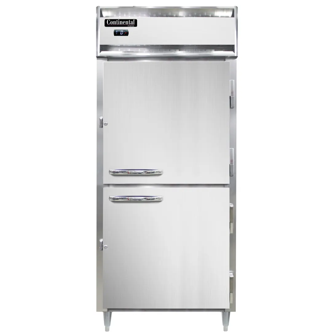 Continental Refrigerator D1FXNPTHD 36" 1-Section Pass-Thru Freezer, 4 Half Solid Doors, 32 cu. ft., Stainless Steel Front, Top Mounted