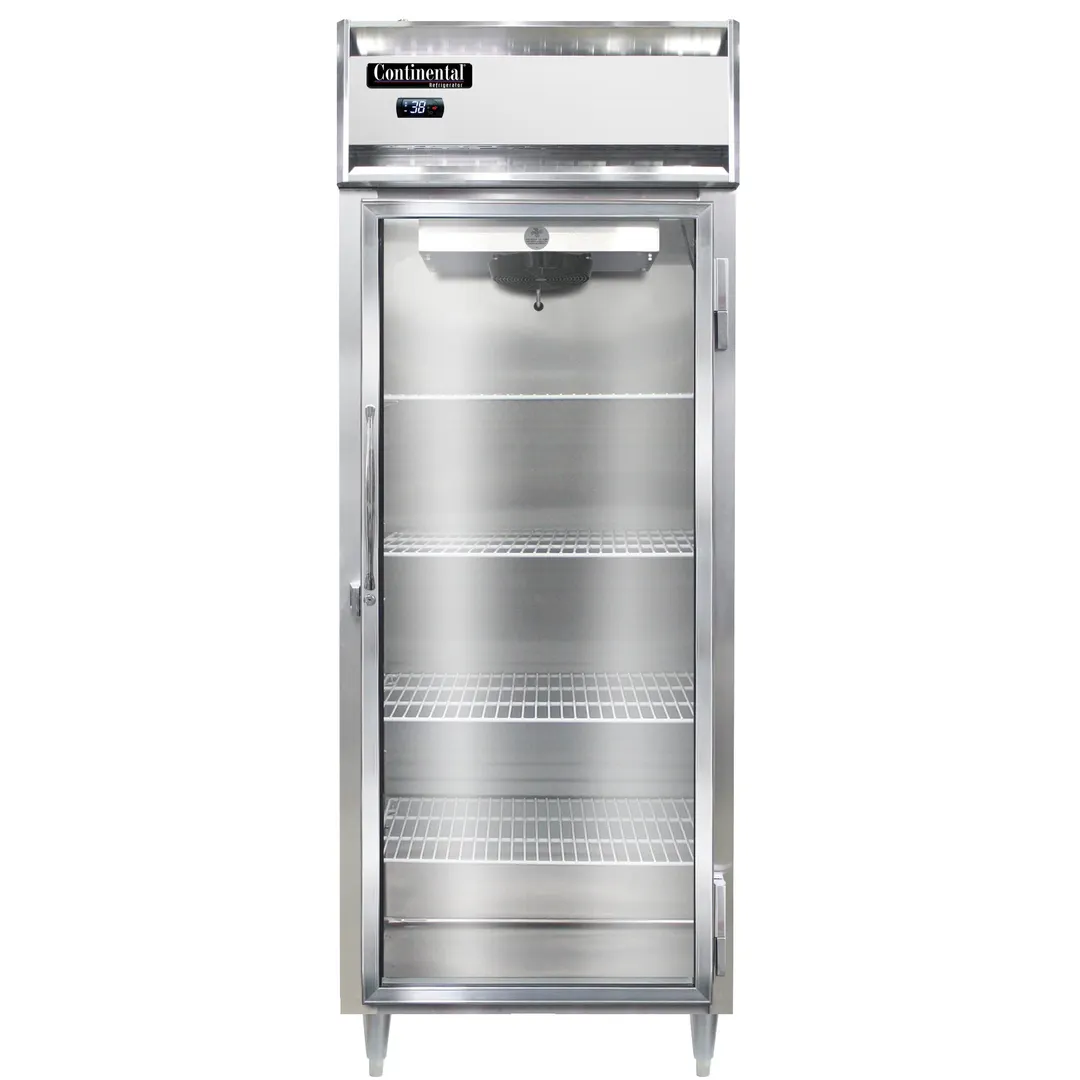 Continental Refrigerator D1RESNGD 28" 1-Section Reach-In Refrigerator w/ Glass Door, Stainless Steel Front Aluminum Exterior, 18 cu. ft.