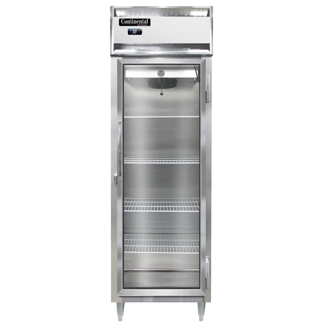 Continental Refrigerator D1RSNGD 26" 1-Section Reach-In Refrigerator w/ Glass Door, Stainless Steel Front Aluminum Exterior, 16 cu. ft.