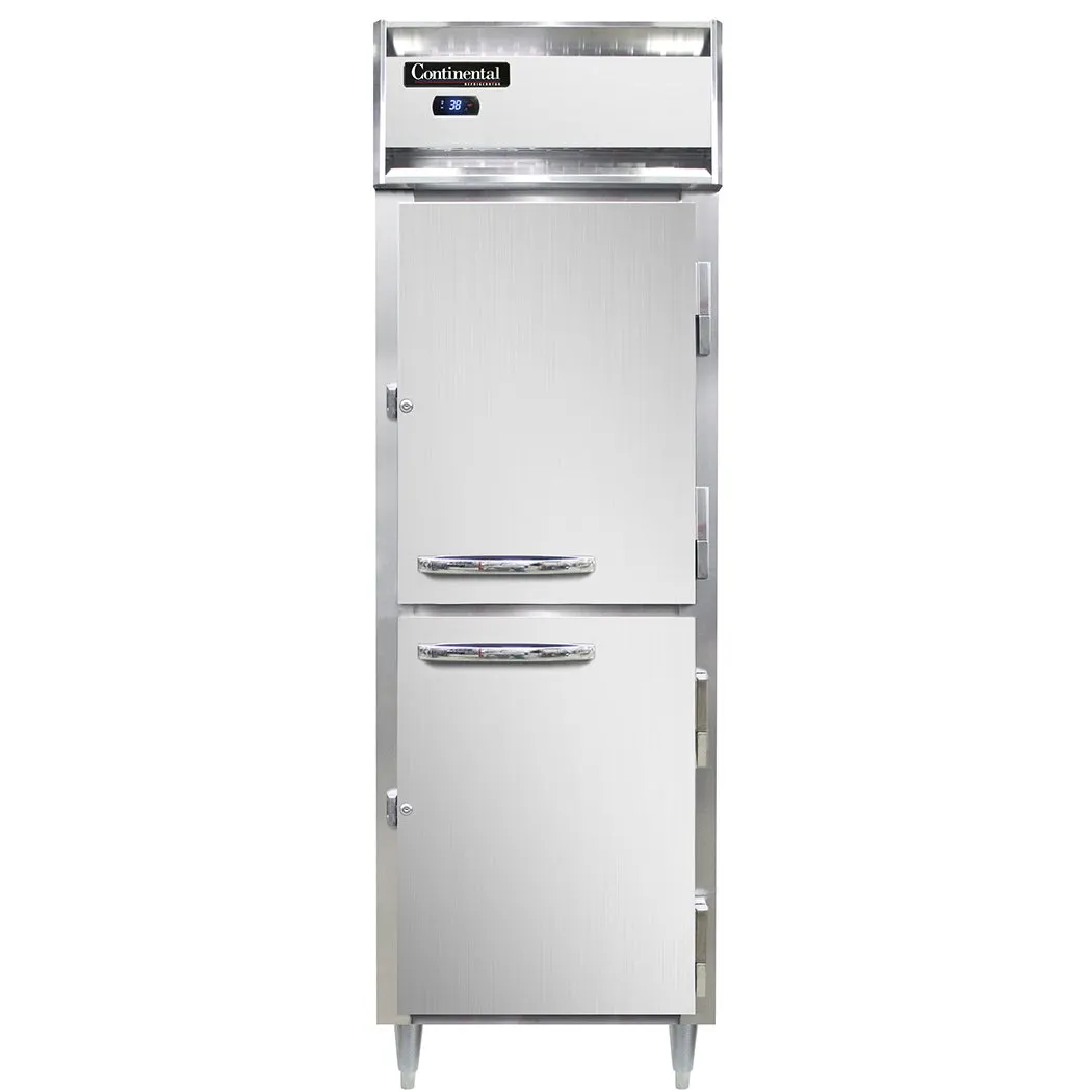 Continental Refrigerator D1RSNSAHD 26" 1-Section Reach-In Refrigerator w/ 2 Half Solid Doors, Stainless Steel Exterior, 16 cu. ft.