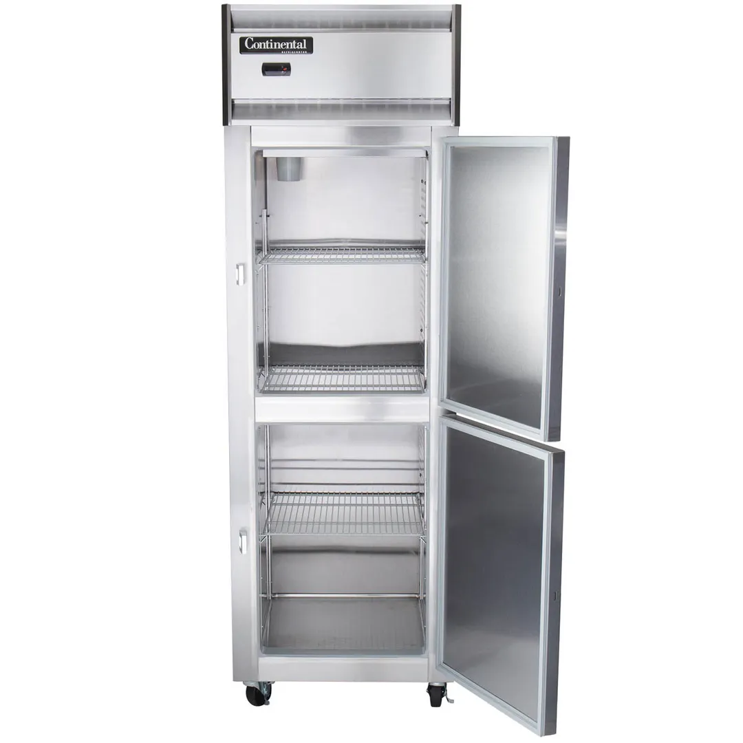 Continental Refrigerator D1RSNSSHD 26" 1-Section Reach-In Refrigerator w/ 2 Half Solid Doors, All Stainless Steel, 16 cu. ft.