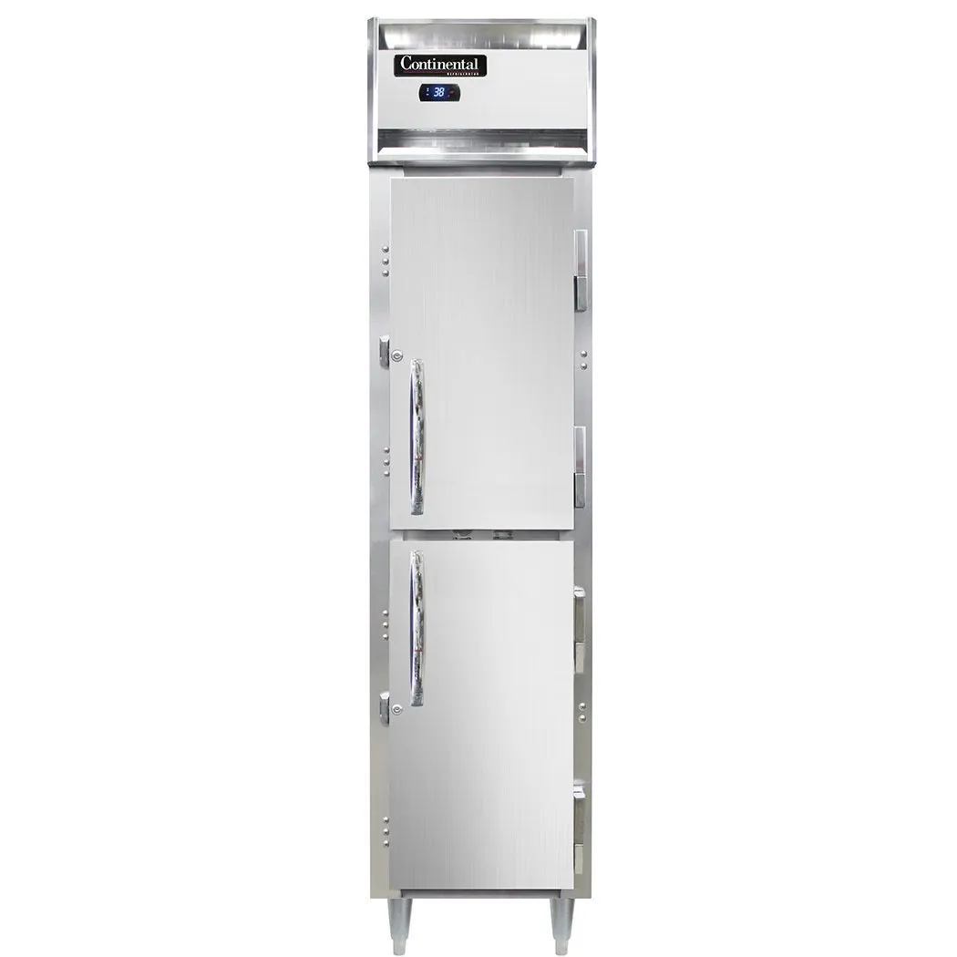 Continental Refrigerator D1RSESNHD 18" 1-Section Reach-In Refrigerator w/ 2 Half Solid Doors, Stainless Steel Front Aluminum Exterior, 12 cu. ft.