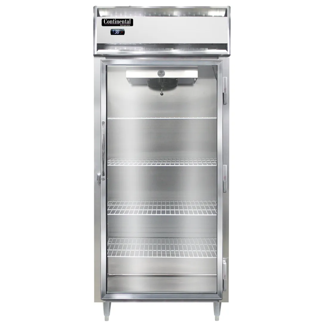Continental Refrigerator D1RXSNGD 36" 1-Section Reach-In Refrigerator w/ Glass Door, Stainless Steel Front Aluminum Exterior, 26 cu. ft.