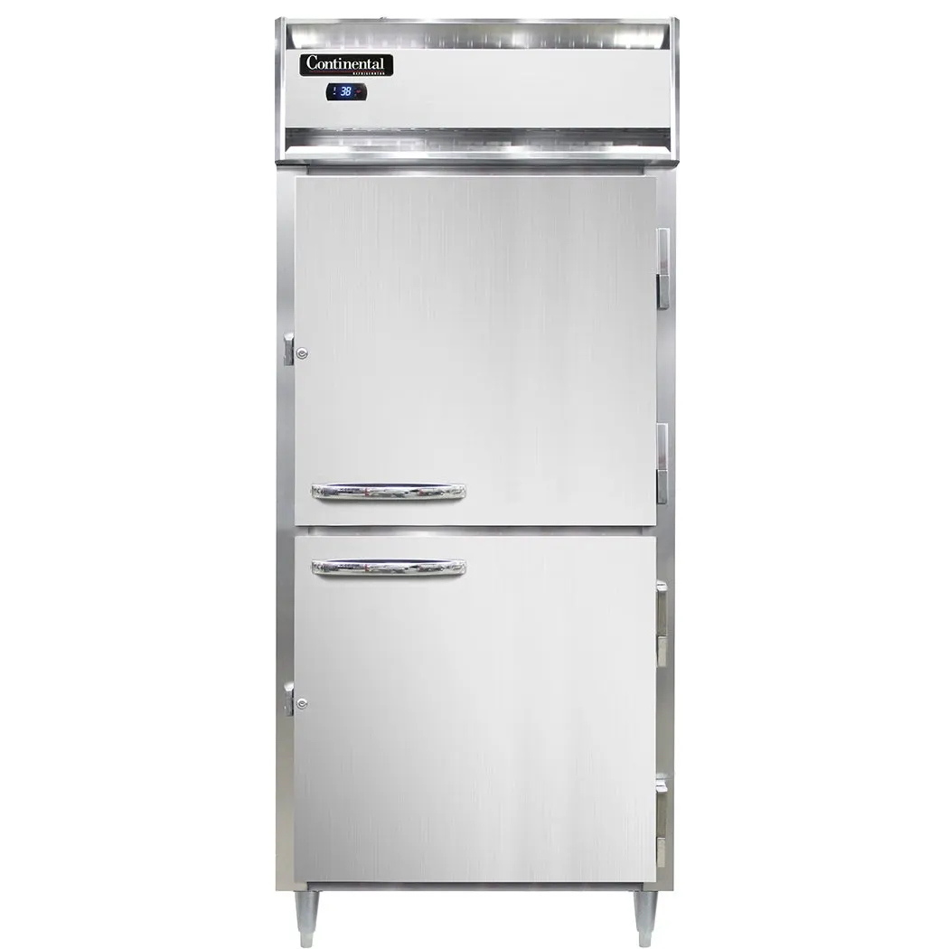 Continental Refrigerator D1RXSNSAHD 36" 1-Section Reach-In Refrigerator w/ 2 Half Solid Doors, Stainless Steel Exterior, 26 cu. ft.