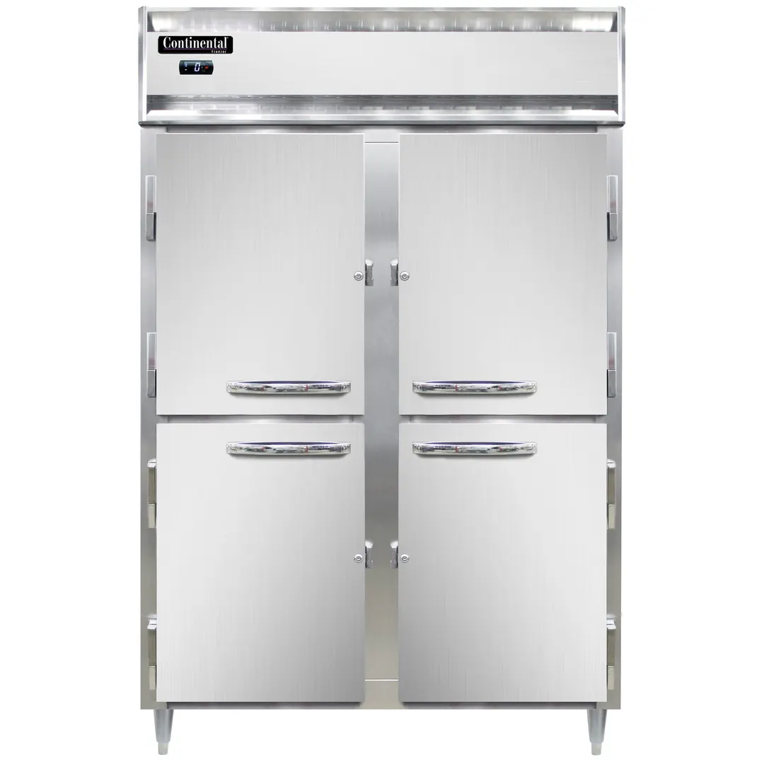 Continental Refrigerator D2FNHD 52" 2-Section Reach-In Freezer, 4 Half Solid Doors, 50 cu. ft., Stainless Steel Front, Top Mounted