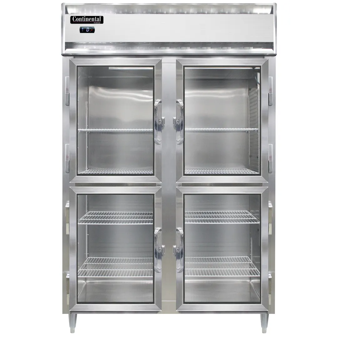 Continental Refrigerator D2FNSAGDHD 52" 2-Section Reach-In Freezer, 4 Half Glass Doors, Stainless Steel, 50 cu. ft., Top Mounted
