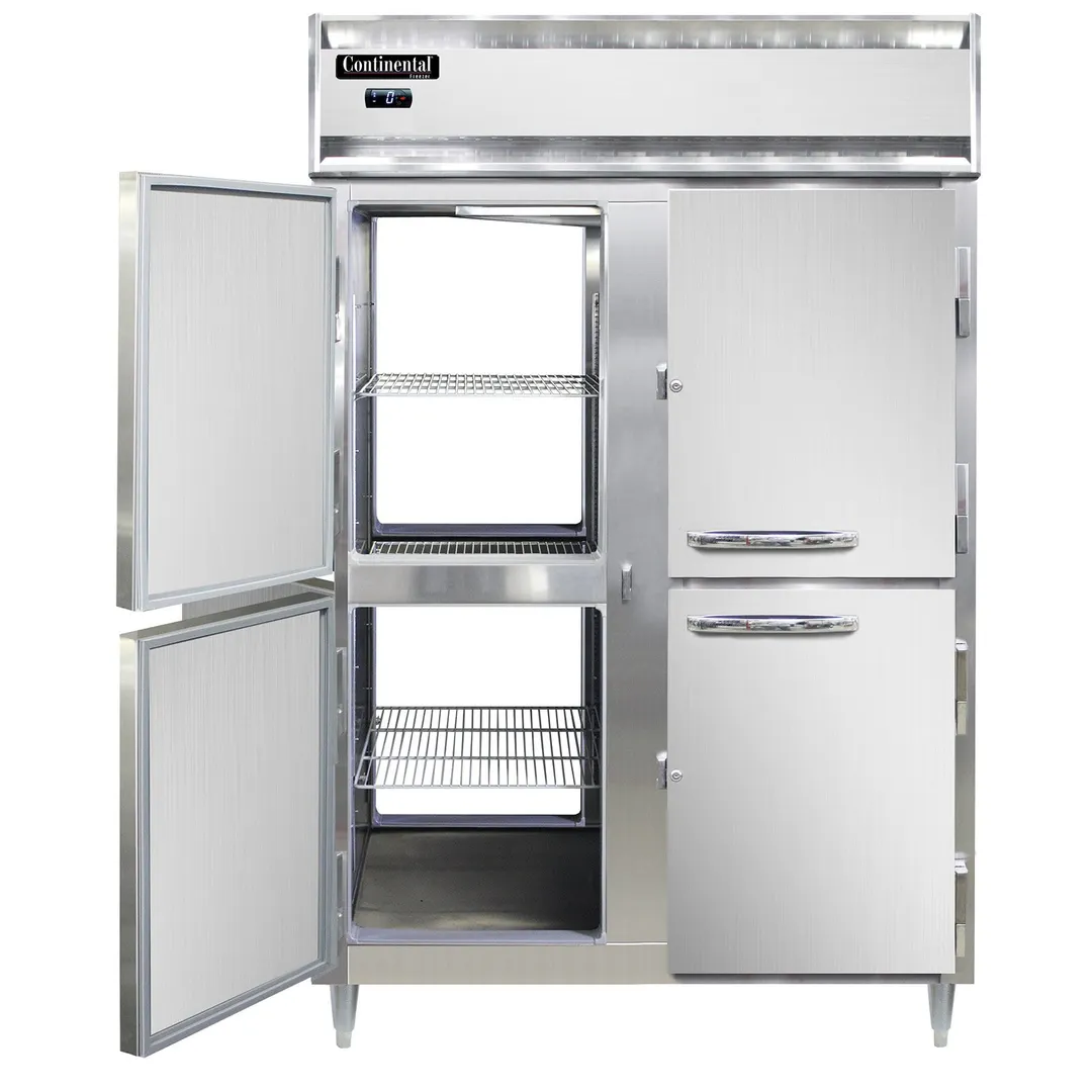 Continental Refrigerator D2FNSSPTHD 52" 2-Section Pass-Thru Freezer, 8 Half Solid Doors, Stainless Steel, Top Mounted, 50 cu. ft.