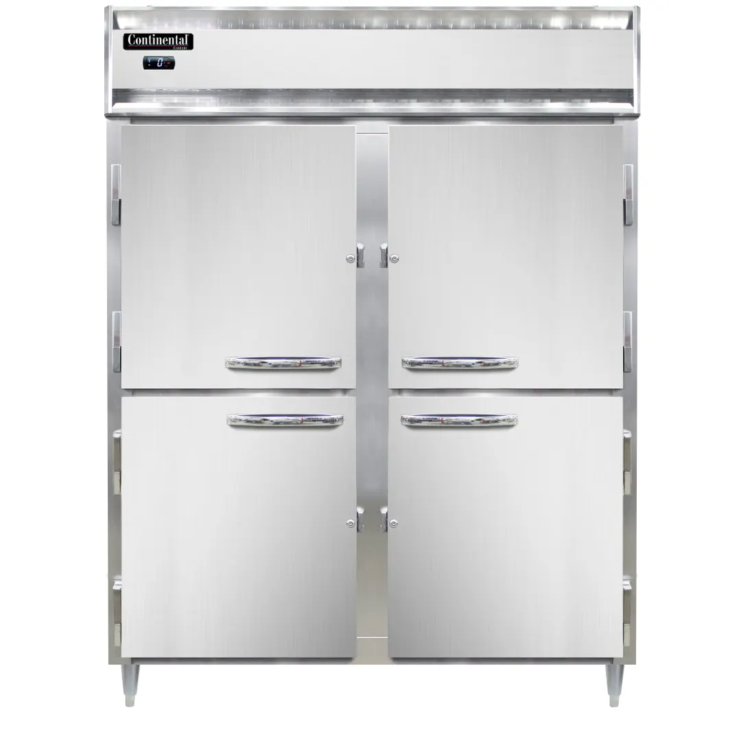 Continental Refrigerator D2FENHD 57" 4-Half Solid Door 2-Section Reach-In Freezer, Top Mounted, 52 cu. ft., Stainless Steel Front, Aluminum Interior & Exterior