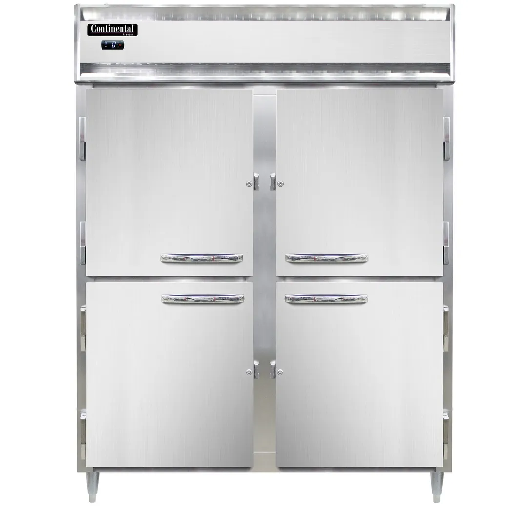 Continental Refrigerator D2FENSSPTHD 57" 2-Section Pass-Thru Freezer, 8 Half Solid Doors, Stainless Steel, Top Mounted, 52 cu. ft.
