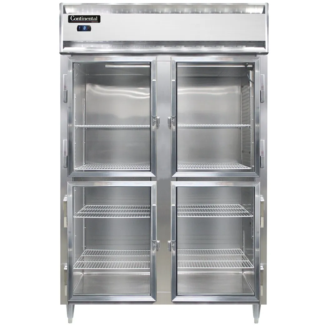 Continental Refrigerator D2FSNSAGDHD 52" 2-Section Reach-In Freezer, 4 Half Glass Doors, Stainless Steel, 32 cu. ft., Top Mounted