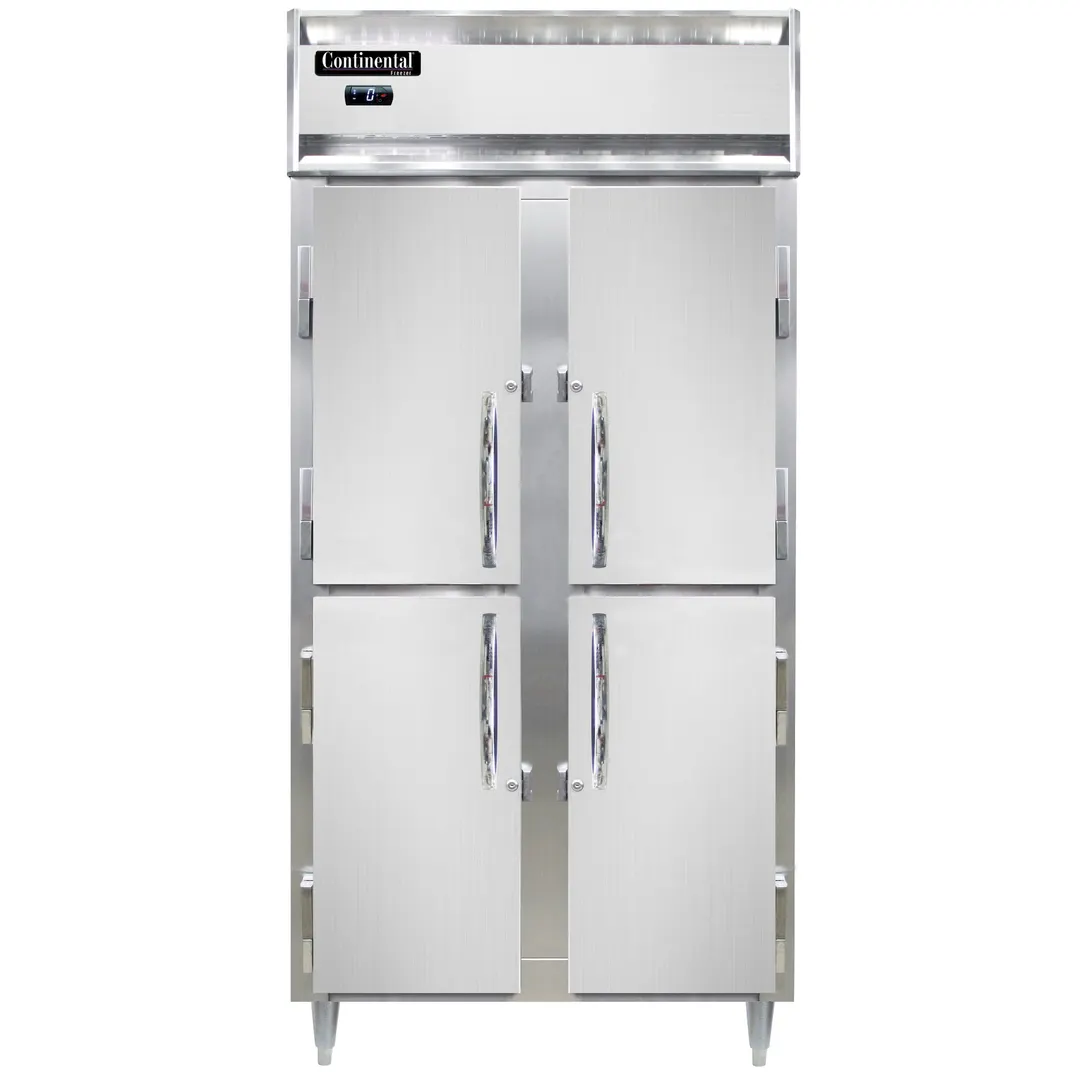 Continental Refrigerator D2FSENHD 36" 4-Half Solid Door 2-Section Reach-In Freezer, Top Mounted, 32 cu. ft., Stainless Steel Front