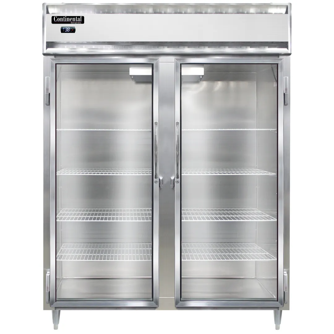 Continental Refrigerator D2RESNGD 57" 2-Section Reach-In Refrigerator w/ 2 Glass Doors, Stainless Steel Front Aluminum Exterior, 40 cu. ft.