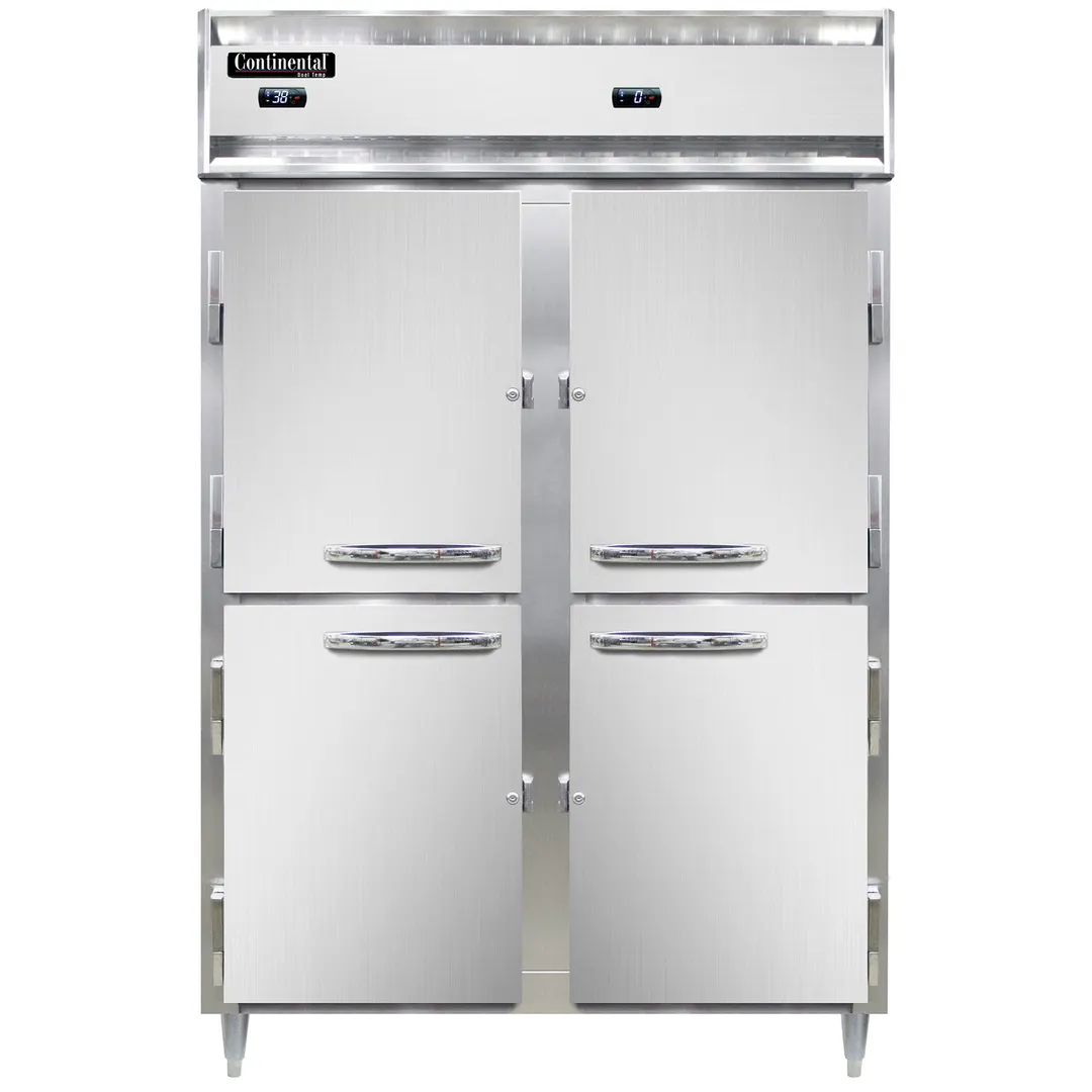 Continental Refrigerator D2RFNSSHD 52" 2-Section Reach-In Refrigerator Freezer Combo w/ 4 Half Solid Doors