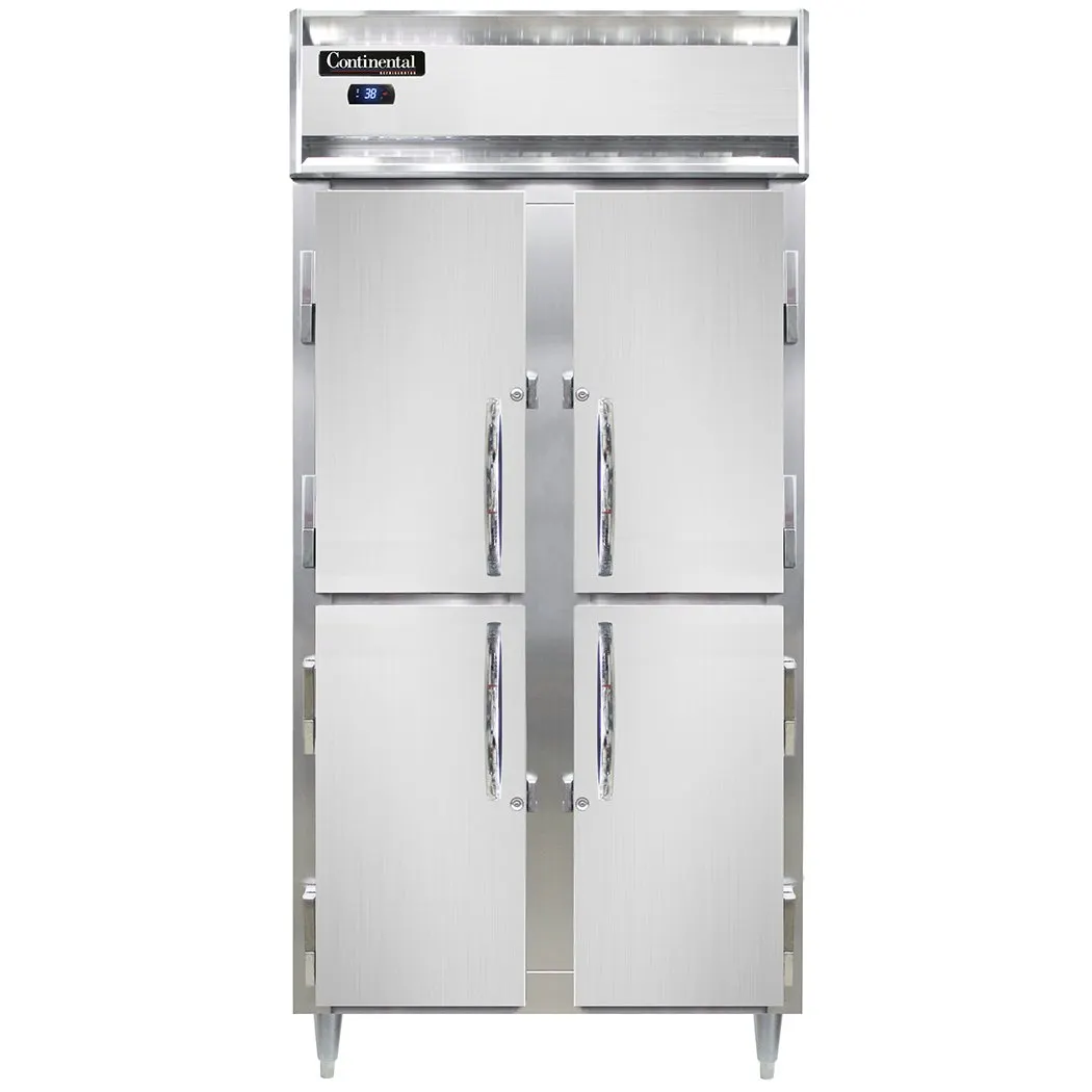 Continental Refrigerator D2RSESNSSHD 36" 2-Section Reach-In Refrigerator w/ 4 Solid Half Doors, All Stainless Steel, 24 cu. ft.