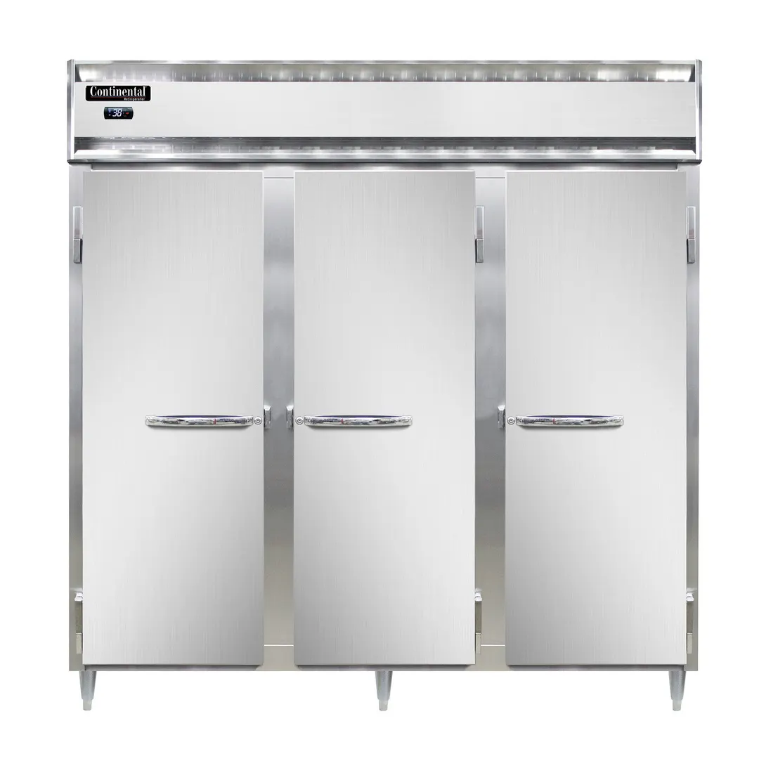 Continental Refrigerator DL3RNSAPT 78" 3-Section Pass-Thru Refrigerator w/ 6 Solid Doors, Stainless Steel Exterior, 72 cu. ft.