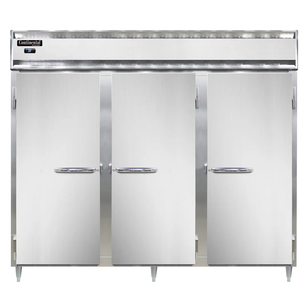 Continental Refrigerator DL3RENSSPT 86" 3-Section Pass-Thru Refrigerator w/ 6 Solid Doors, All Stainless Steel, 75 cu. ft.