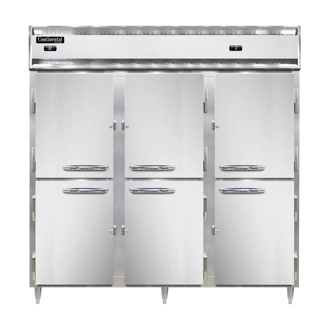Continental Refrigerator D3RRFNSAHD 78" 3-Section Reach-In Refrigerator Freezer Combo w/ 6 Half Solid Doors