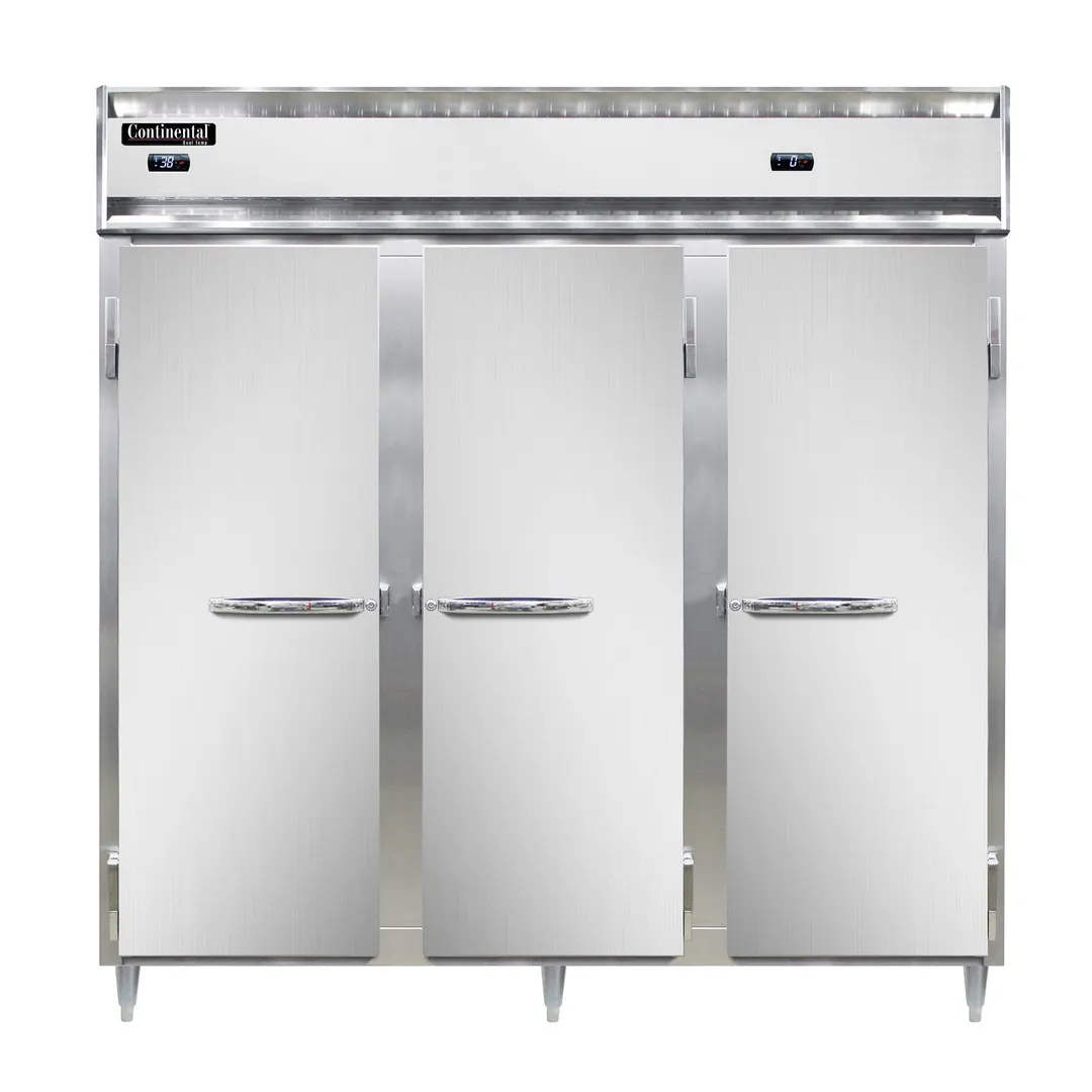 Continental Refrigerator D3RRFNSS 78" 3-Section Reach-In Refrigerator Freezer Combo w/ 3 Solid Doors