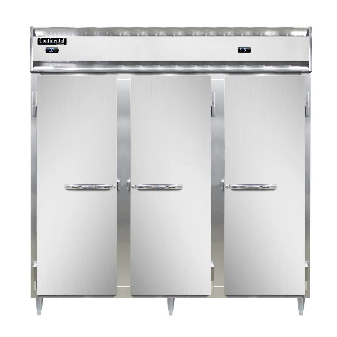 Continental Refrigerator D3RRFN 78" 3-Section Reach-In Refrigerator Freezer Combo w/ 3 Solid Doors