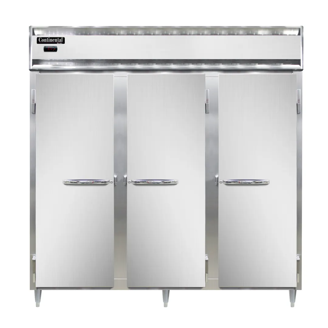 Continental Refrigerator DL3W 3-Section Heated Holding Cabinet, 3-Door, Solid Doors, 72 cu ft, Stainless Steel & Aluminum