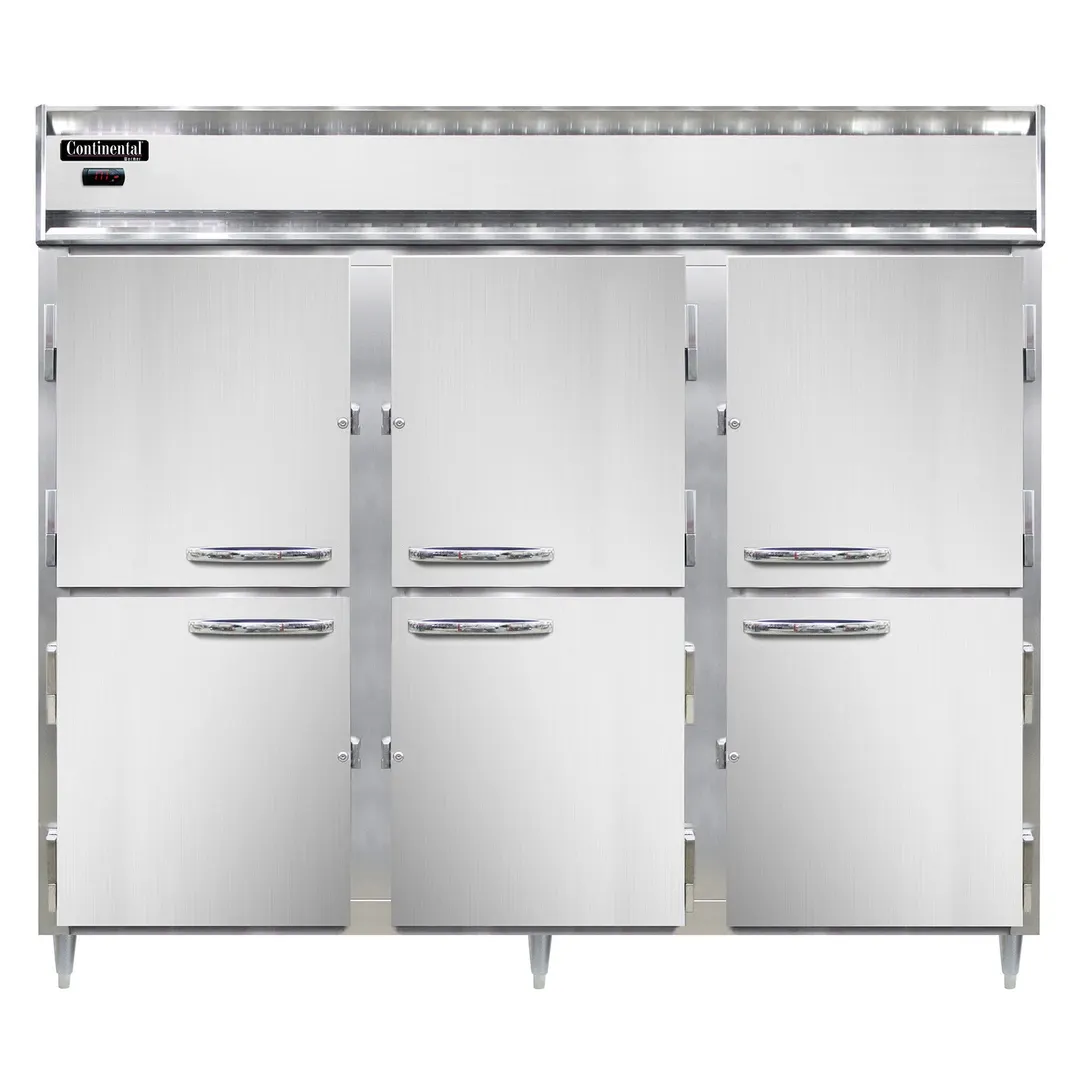 Continental DL3WE-SS-PT-HD 3-Section Heated Holding Cabinet, 75 cu. ft., Stainless Steel, Pass-Thru, Solid Doors