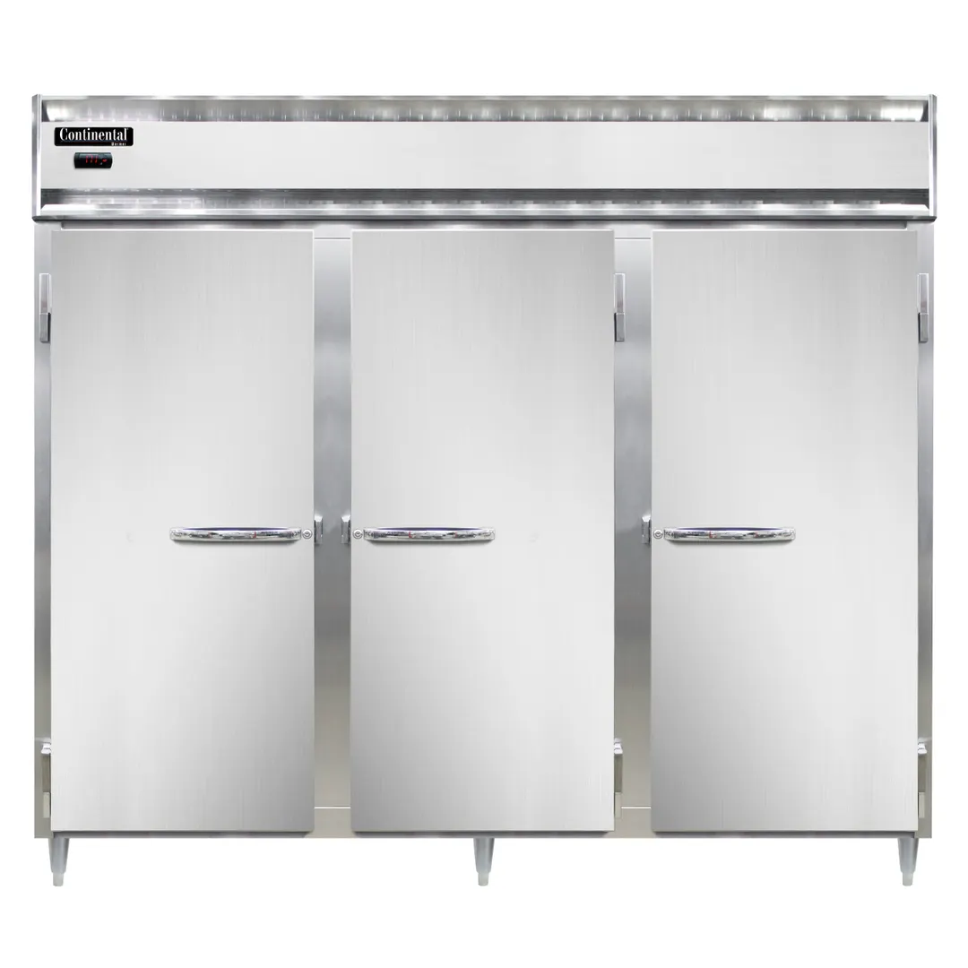 Continental Refrigerator DL3WE - 3-Section Reach-In Heated Holding Cabinet, 75 cu ft, Stainless Steel/Aluminum, 3-Door, Solid Doors, Shelves