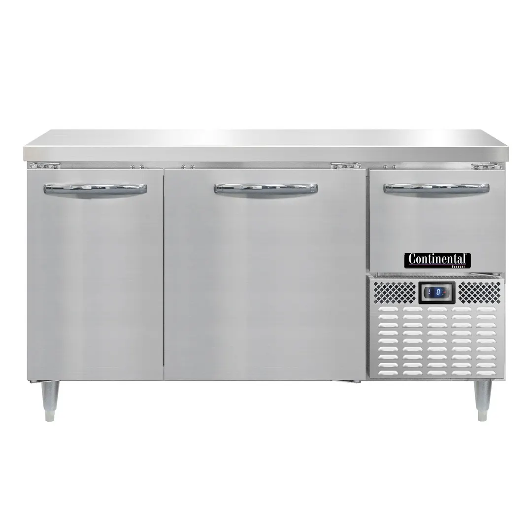 Continental Refrigerator DFA60NSS 60" 2-Section Worktop Freezer w/ 2 Full & 1 Half Door