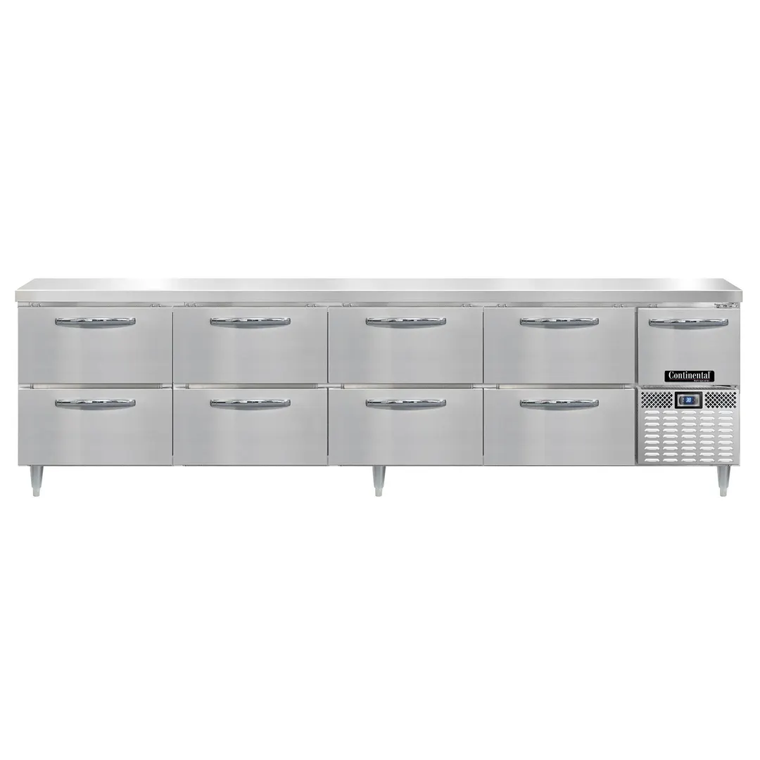 Continental Refrigerator DRA118NSS-D 118" Worktop Refrigerator w/ 8 Drawers & 1 Half Door