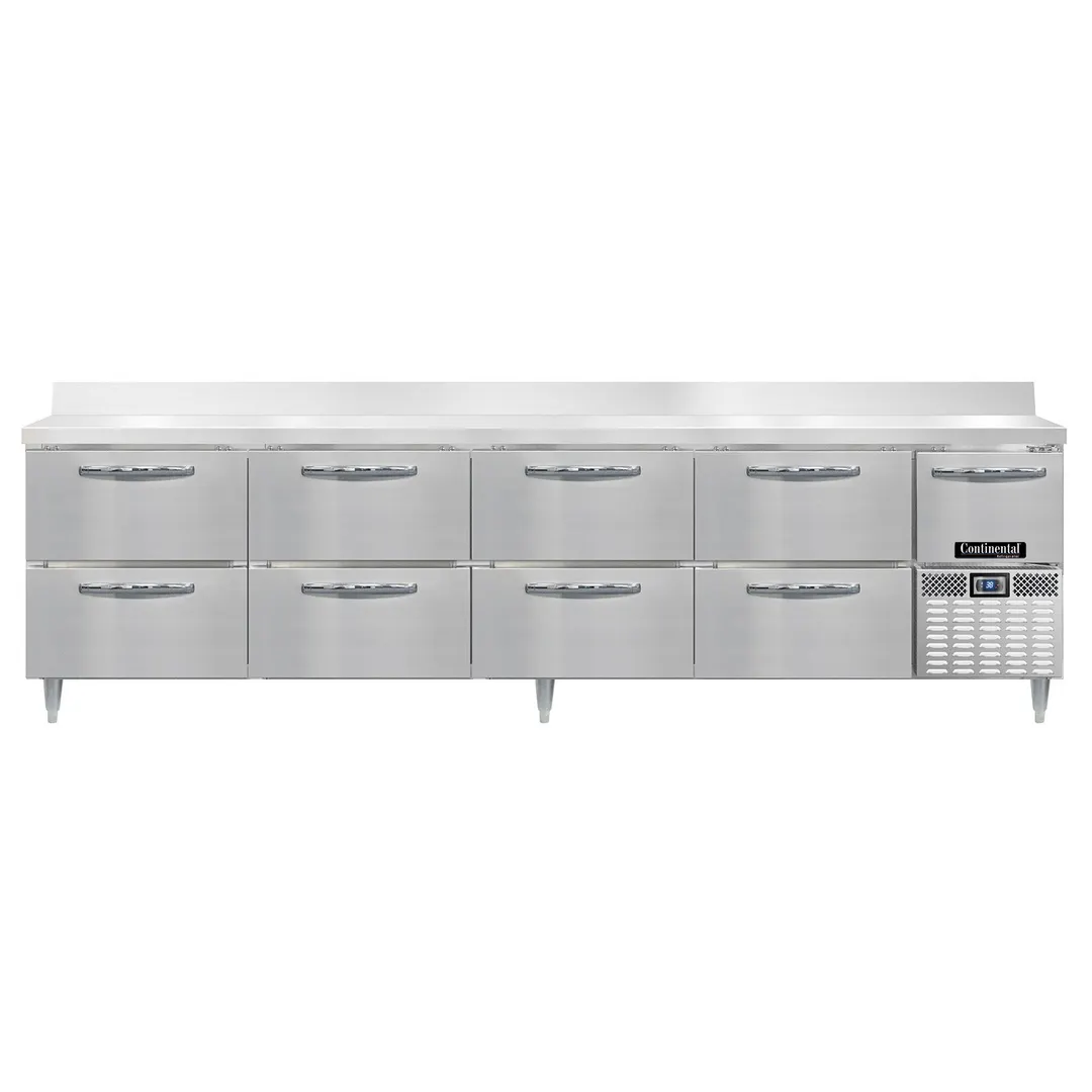 Continental Refrigerator DRA118NSSBS-D 118" Worktop Refrigerator w/ 8 Drawers & 1 Half Door