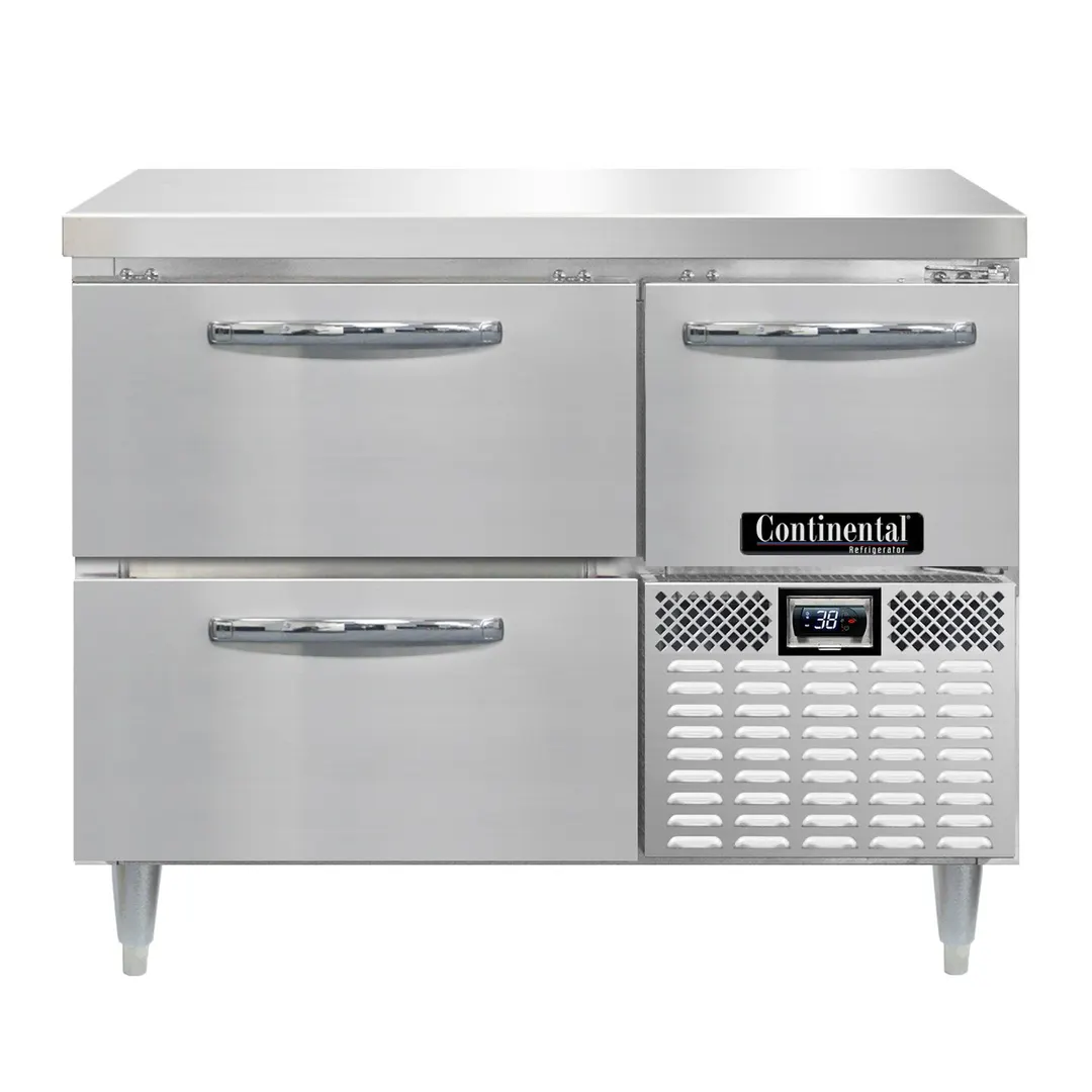 Continental Refrigerator DRA43NSS-F 43" Work Top Fish/Poultry File Refrigerator w/ 2 Drawers & 1 Half Door