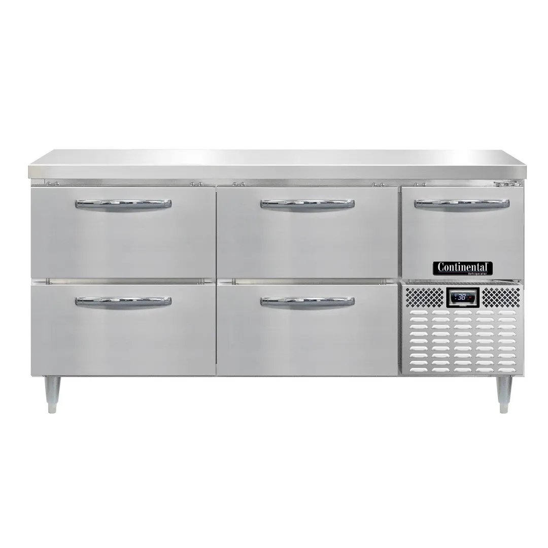 Continental Refrigerator DRA68NSS-F 68" Work Top Fish/Poultry File Refrigerator w/ 4 Drawers & 1 Half Door