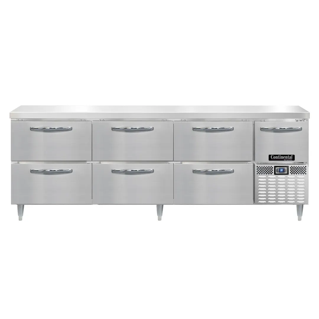 Continental Refrigerator DRA93NSS-D 93" Worktop Refrigerator w/ 6 Drawers &1 Half Door