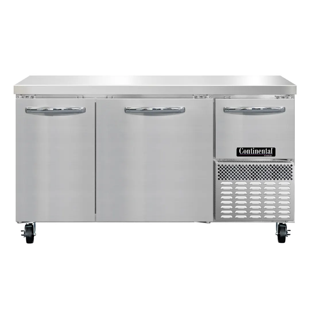 Continental Refrigerator FA60SN 60" 2-Section Worktop Freezer w/ 2 Full & 1 Half Door