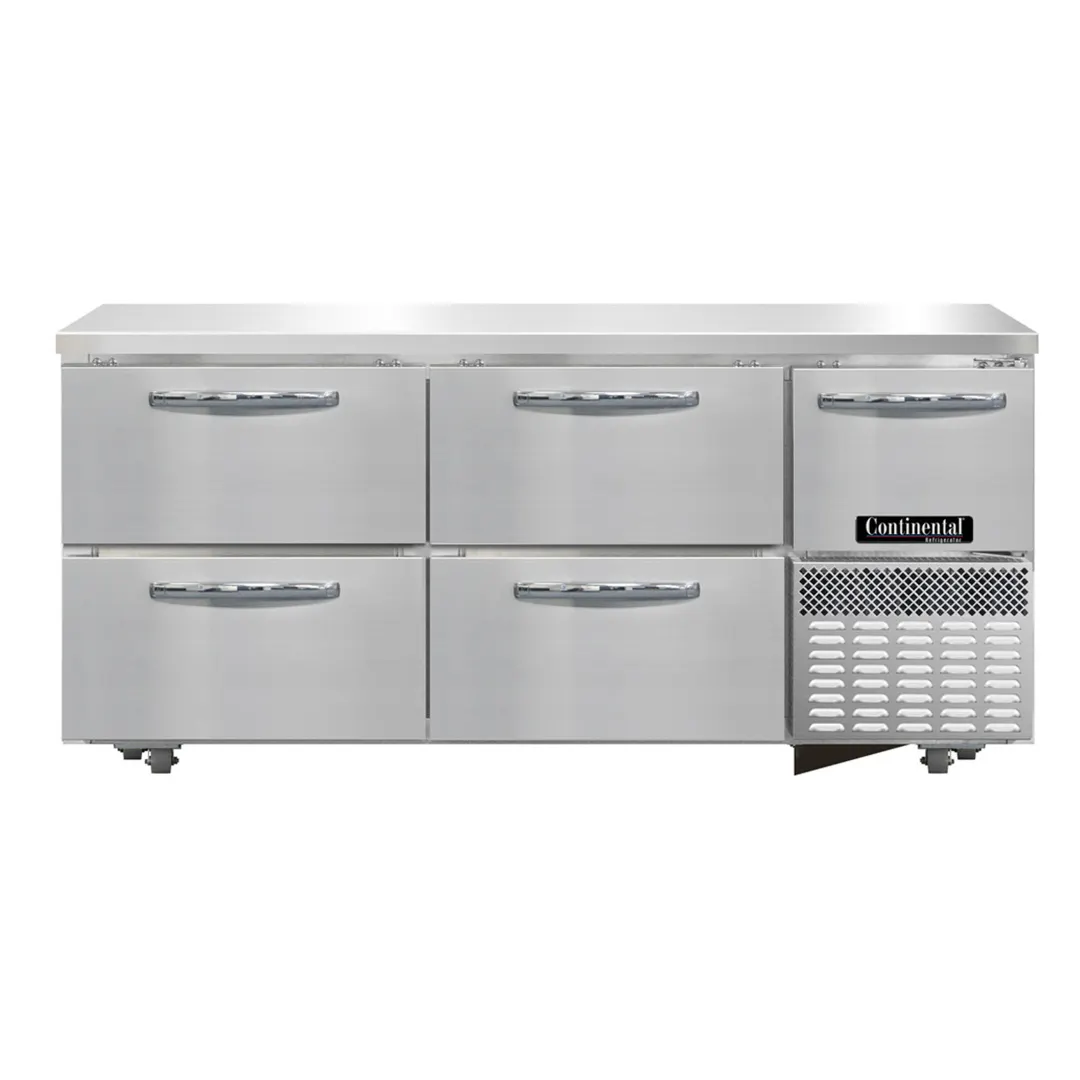 Continental Refrigerator FA68SN-U-D 68" 4-Drawer 1 Half-Door Undercounter Freezer, Stainless Steel, 17.6 cu. ft.