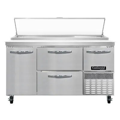Continental Refrigerator PA60N-D 60" Pizza Prep Table w/ 4 Drawers & 1 Half Doors, 19 cu. ft.