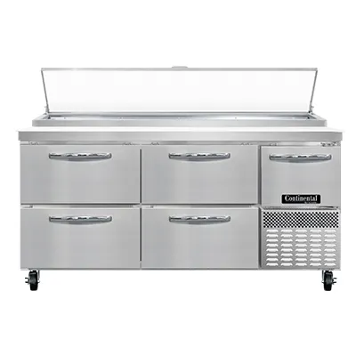 Continental Refrigerator PA68N-D 68" Pizza Prep Table w/ 4 Drawers & 1 Half Doors, 22 cu. ft.