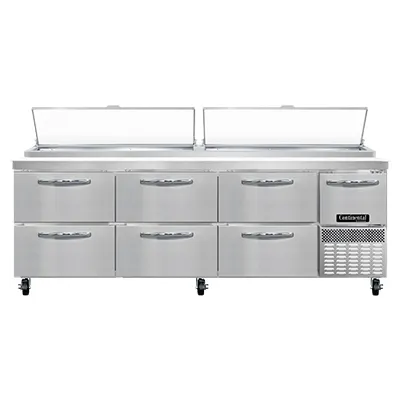 Continental Refrigerator PA93N-D 93" Pizza Prep Table w/ 6 Drawers & 1 Half Doors, 32 cu. ft.