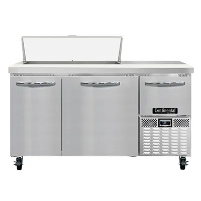 Continental Refrigerator RA60N10 60" 3-Door Sandwich and Salad Prep Table, 10 Pans, Stainless Steel